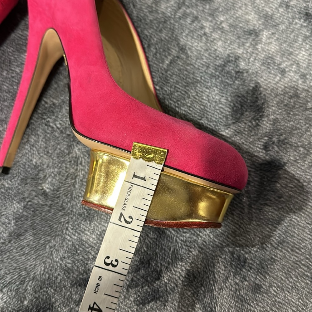 Charlotte Olympia Shoes Size 37 Pink and Gold - Picture 10 of 12